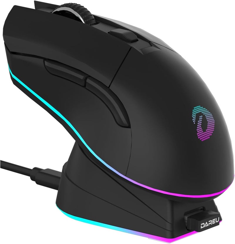 DAREU EM901X Wireless Gaming Mouse with Charging Dock Rechargeable RGB,12K DPI,7 Programmable Buttons High-Precision Sensor [300IPS] [1000Hz] for PC Notebook Mac - Image 1